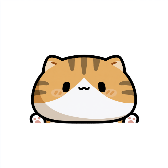 Cute Cartoon Cat with Striped Fur