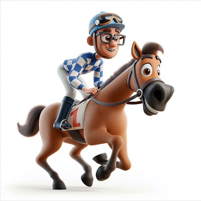 Cute Cartoon Jockey Riding a Horse