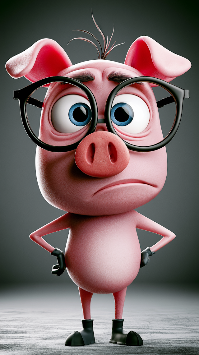 Cute Cartoon Pig Character in Pixar Style