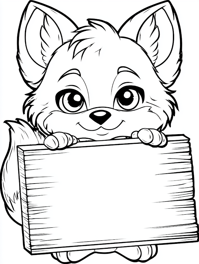 Cute Fox Holding Blank Sign for Kids Coloring Page