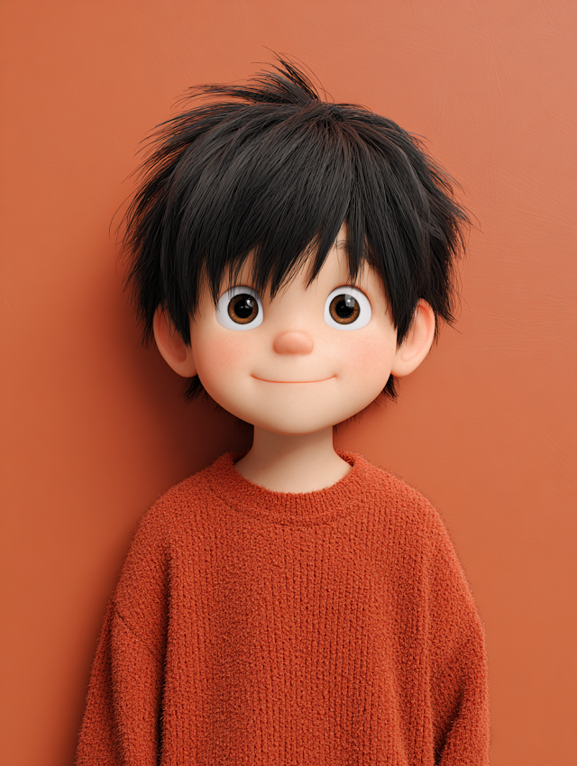 Cute Japanese Cartoon Boy Illustration in 3D