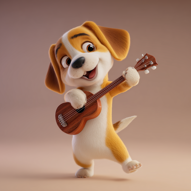 Cute Orange Beagle with Ukulele
