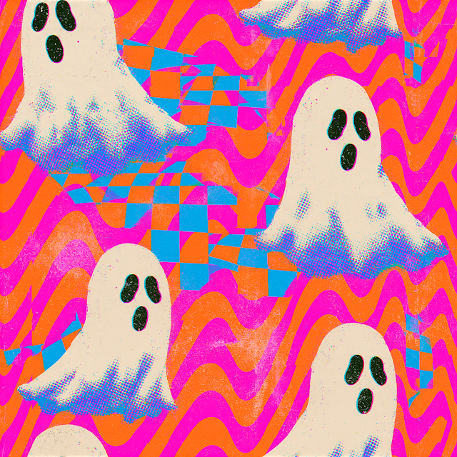 Cute Retro Ghost Seamless Pattern