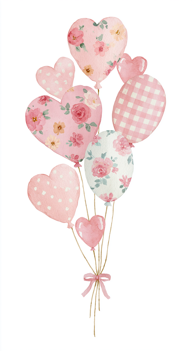 Cute Watercolor Balloons with Floral Patterns