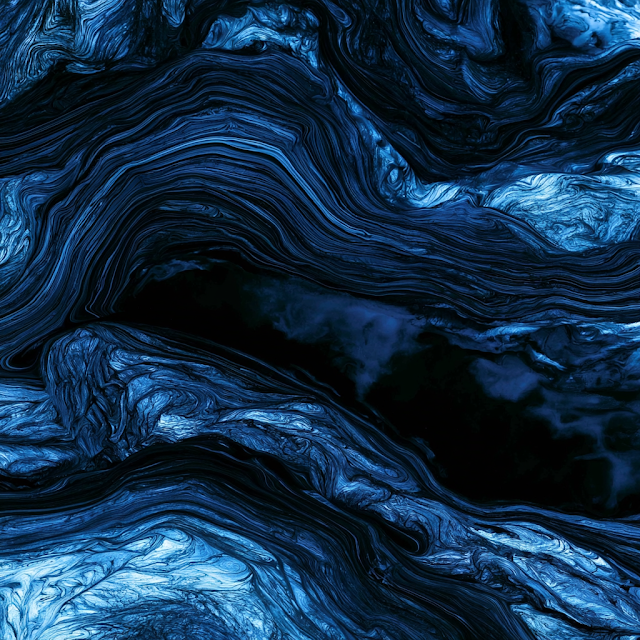 Deep Blue Fluid Marbling Abstract Artwork