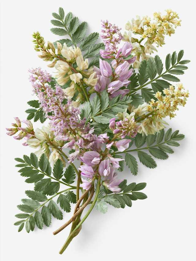 Delicate Astragalus Blooms on White Background