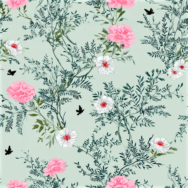 Delicate Botanical Floral Pattern on Soft Mint Background