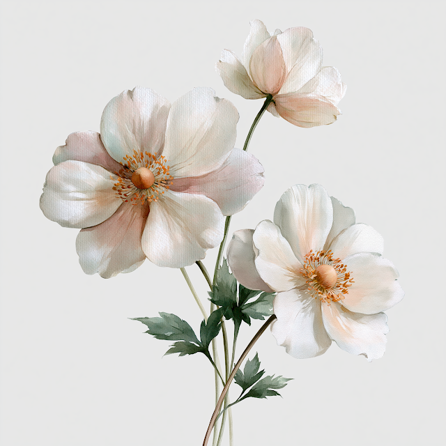 Delicate Japanese Anemone Watercolor Clipart