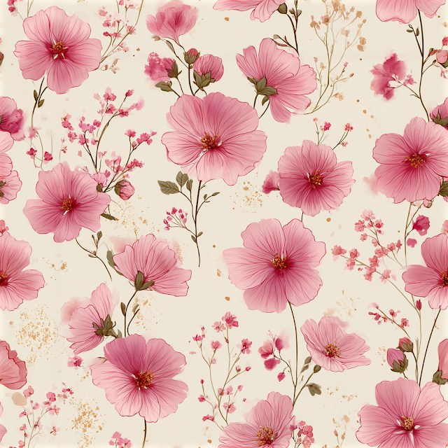 Delicate Pink Mallow Floral Pattern