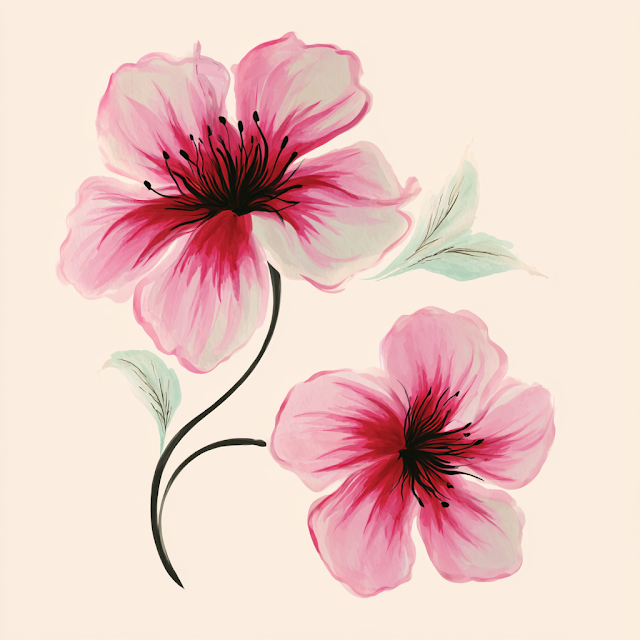 Delicate Pink Wildflowers on Cream Background
