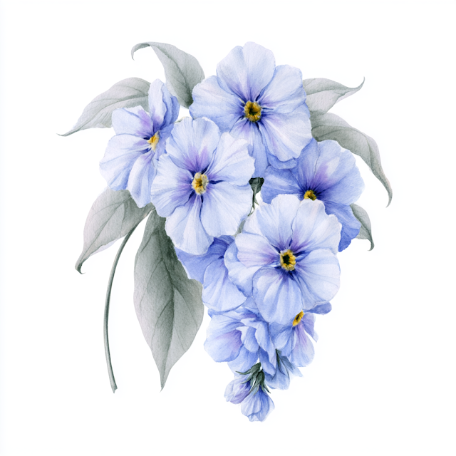 Delicate Watercolor Cluster of Periwinkle Blue Flowers