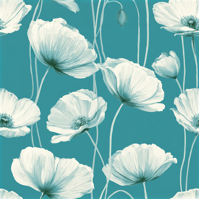 Delicate White Poppy Floral Wallpaper Pattern