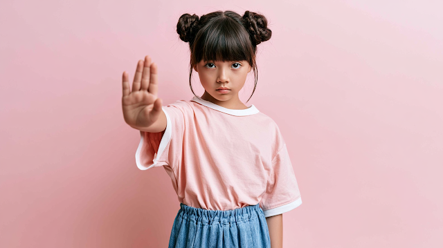 Determined Young Girl in Pastel Pink Studio Portrait