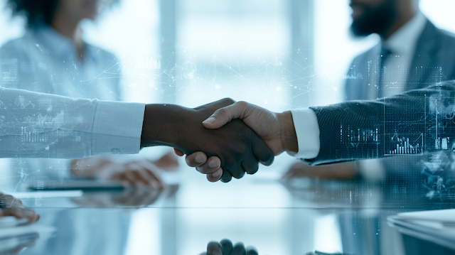 Diverse Business Partners Shaking Hands in Modern Office