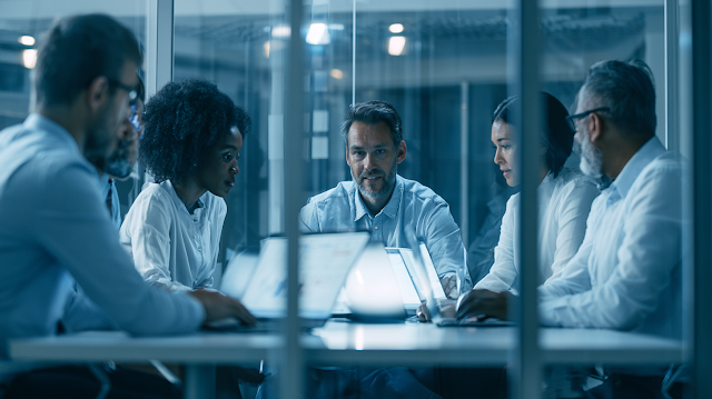 Diverse Business Team Collaborating in Modern Meeting Room