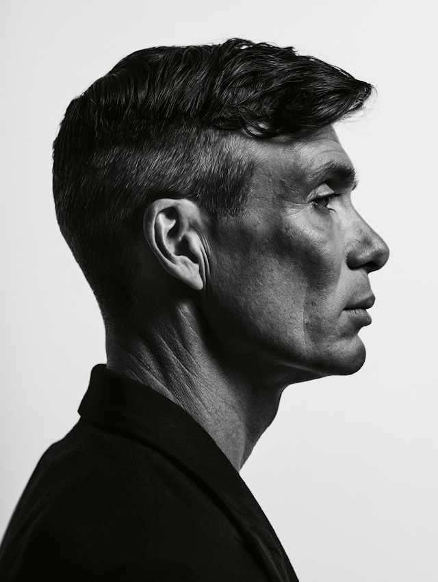 Dramatic Black-and-White Profile Portrait of a Middle-Aged Man