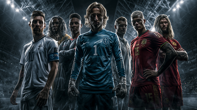 Dynamic Group Photo of World Cup Football Stars