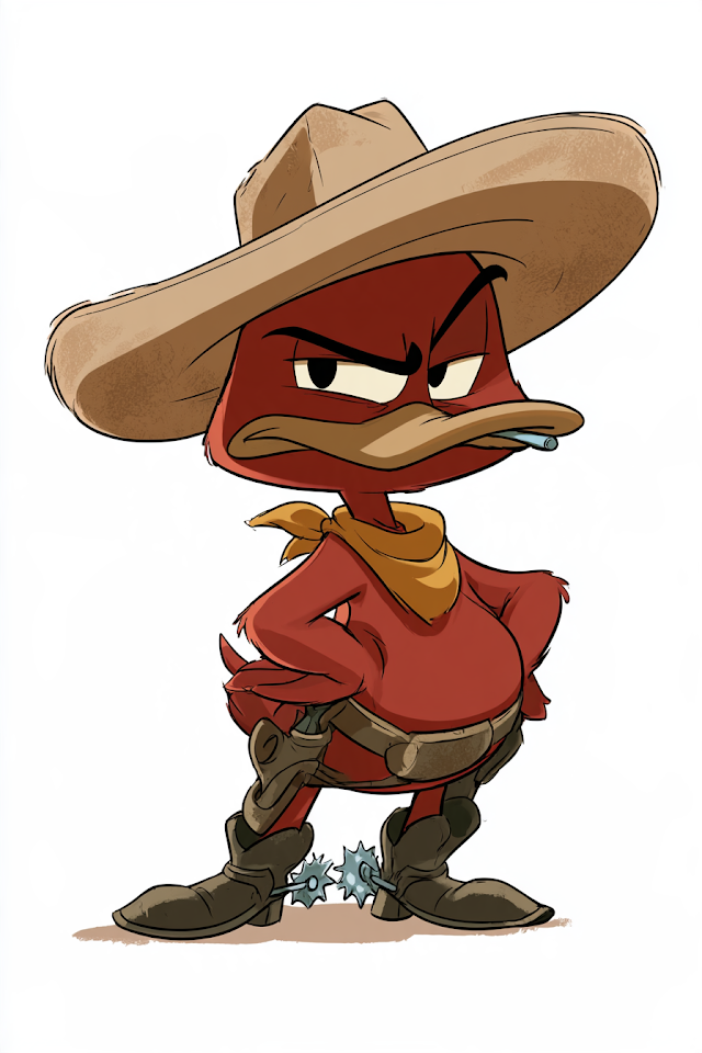 Egotistical Cartoon Duck Gunslinger Character Design