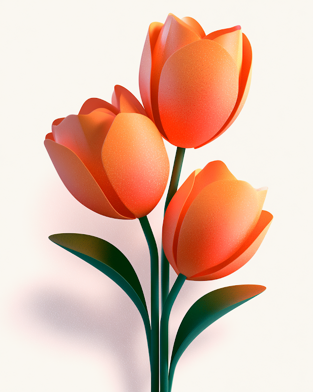 Elegant 3D Vector Orange Flowers