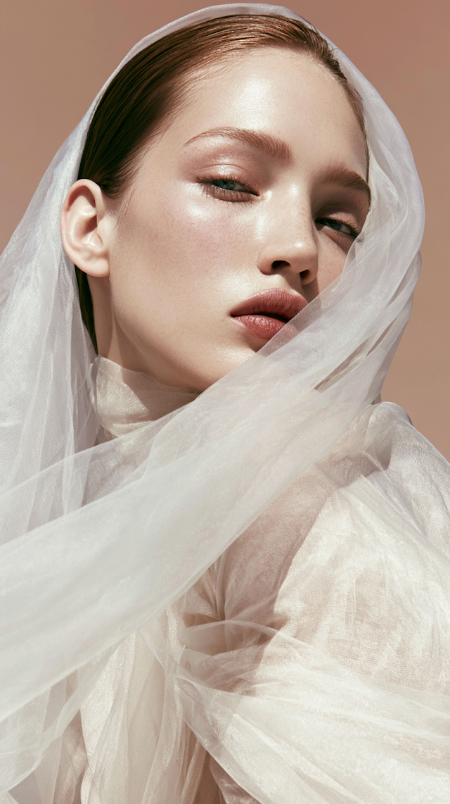 Elegant Beauty Model with Sheer Fabric