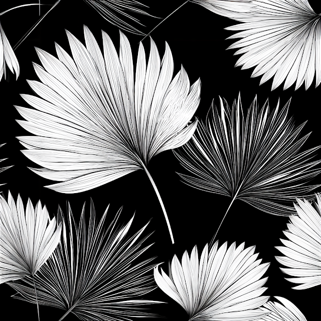 Elegant Black and White Palm Leaves Pattern