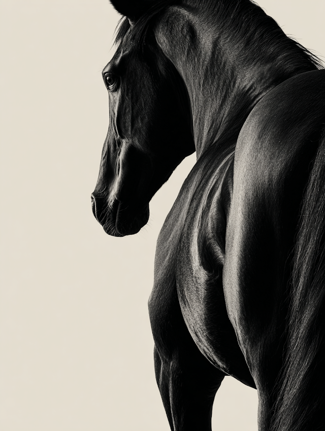 Elegant Black Horse Hindquarters in Minimalist Style