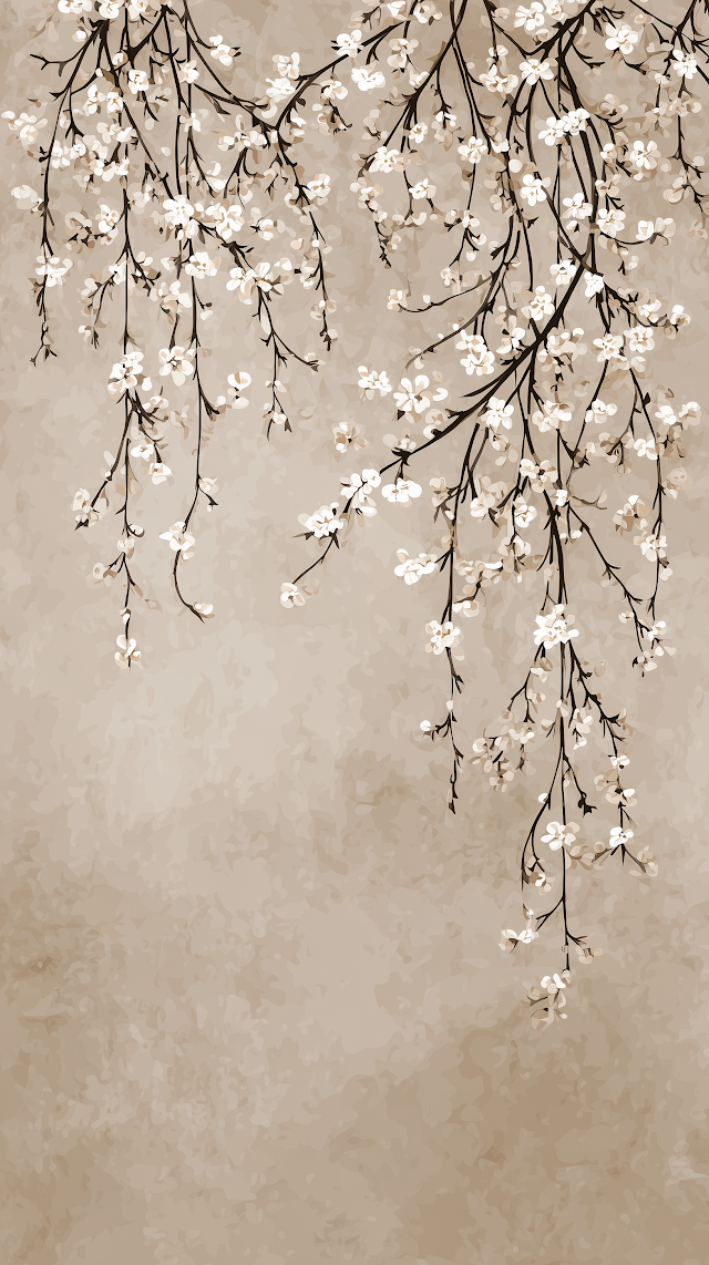 Elegant Cherry Blossom Branch on Neutral Background