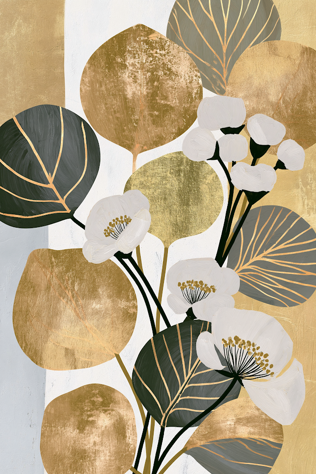 Elegant Floral Composition with Leaves and White Flowers