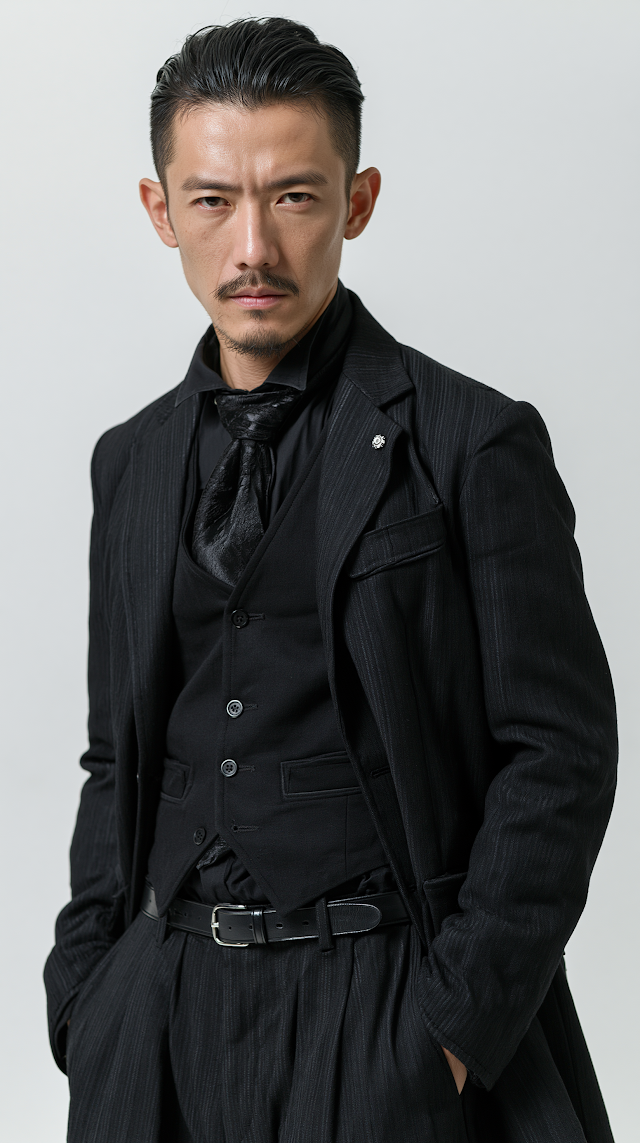 Elegant Gothic Rock Gentleman in Tailored Black Suit