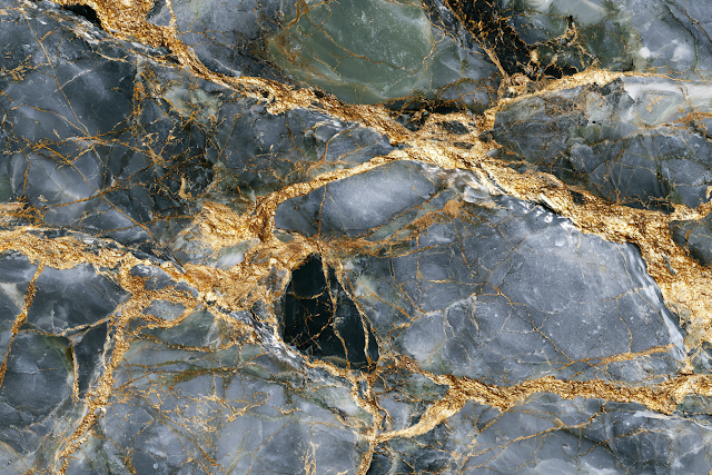 Elegant Grey and Black Marble Slab with Gold Veining
