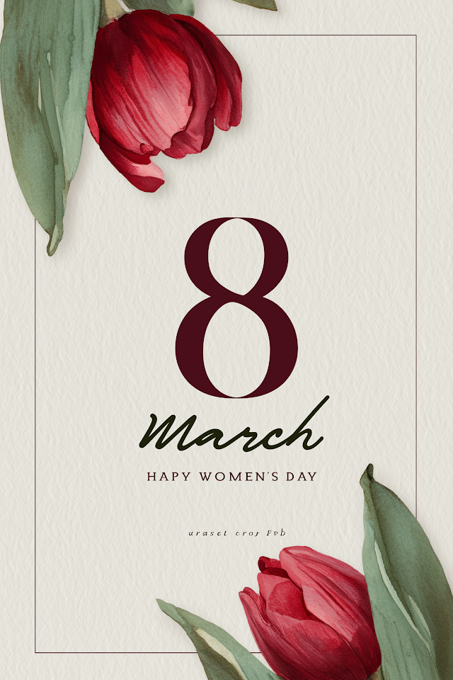 Elegant International Women's Day Card with Red Tulips