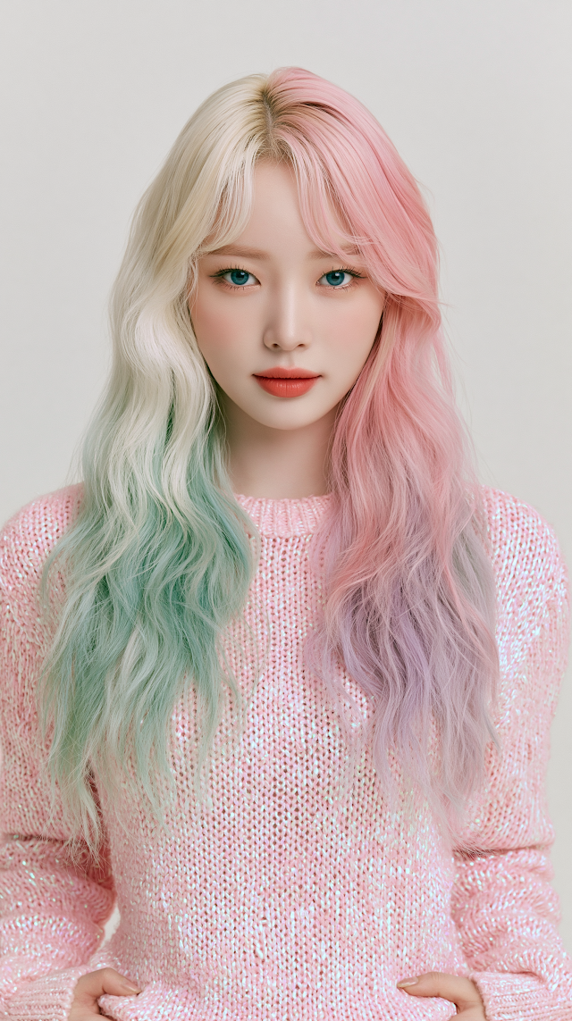 Elegant Korean Pop Artist with Dreamy Gradient Hair