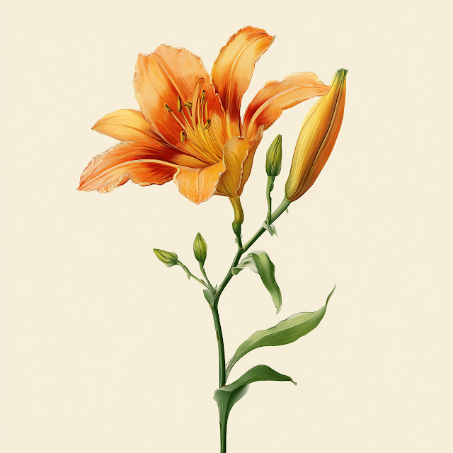 Elegant Light Orange Lily Botanical Illustration