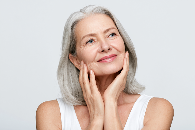 Elegant Mature Woman in Serene Skincare Portrait