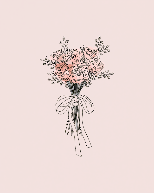 Elegant Minimalist Bridal Bouquet Sketch