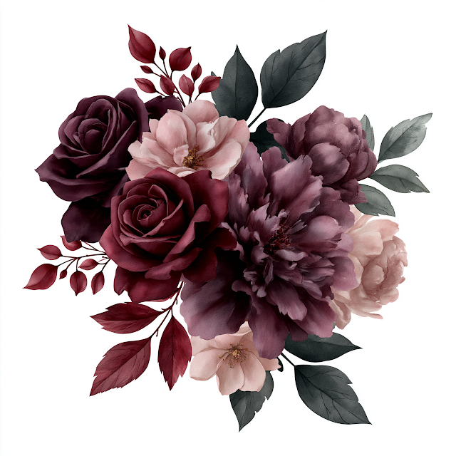 Elegant Moody Witchy Floral Bouquet Watercolor Clipart