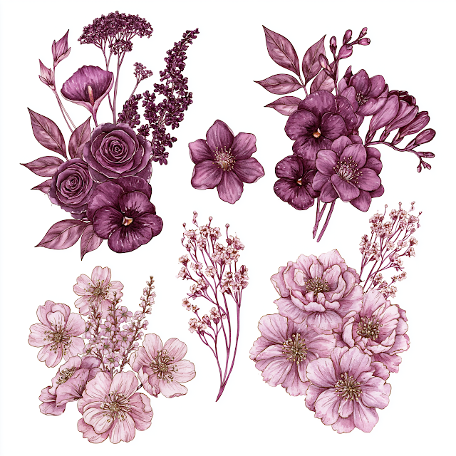 Elegant Purple Flower Bouquet Clipart