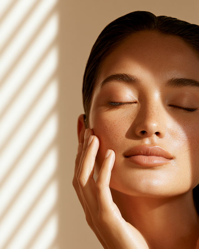 Elegant Skincare Portrait with Sunscreen Application