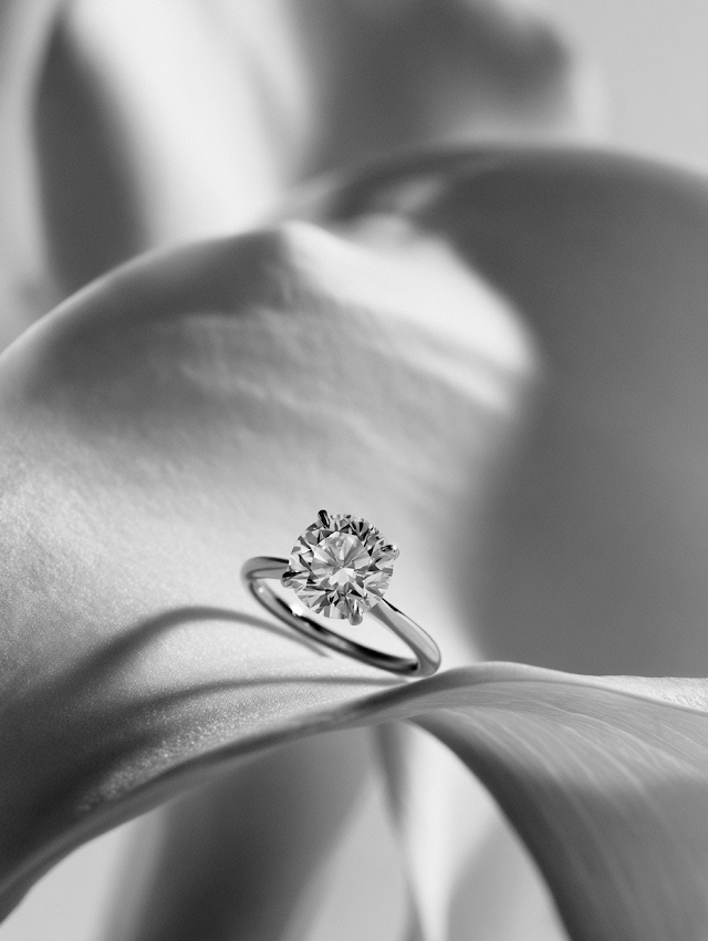 Elegant Solitaire Engagement Ring on Calla Lily