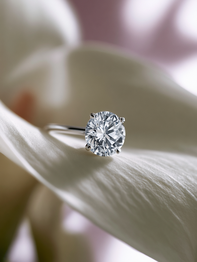 Elegant Solitaire Engagement Ring on Calla Lily Petal
