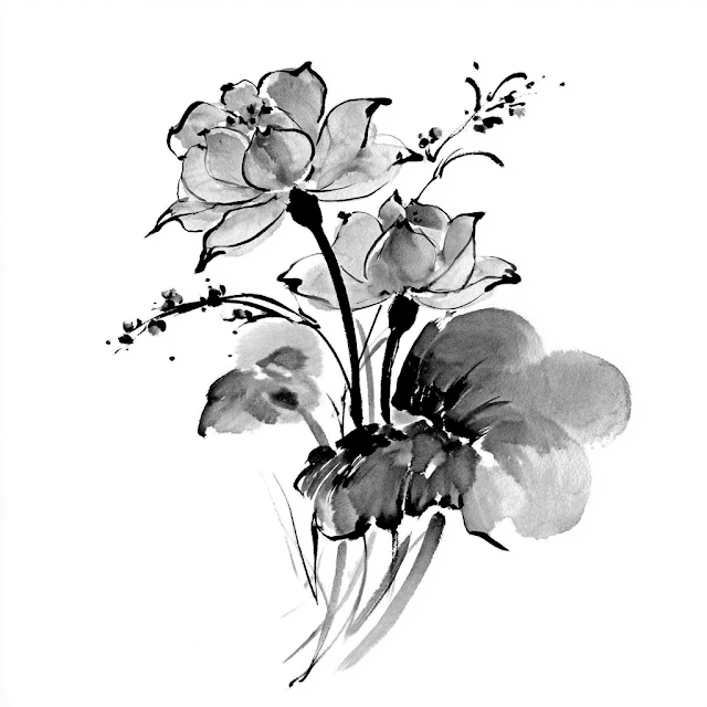 Elegant Sumi-e Floral Arrangement