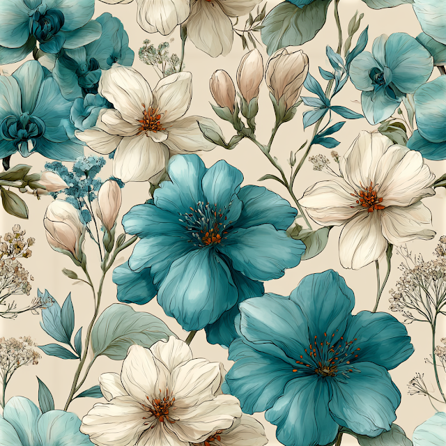 Elegant Vintage Botanical Seamless Pattern with Jasmine and Orchids