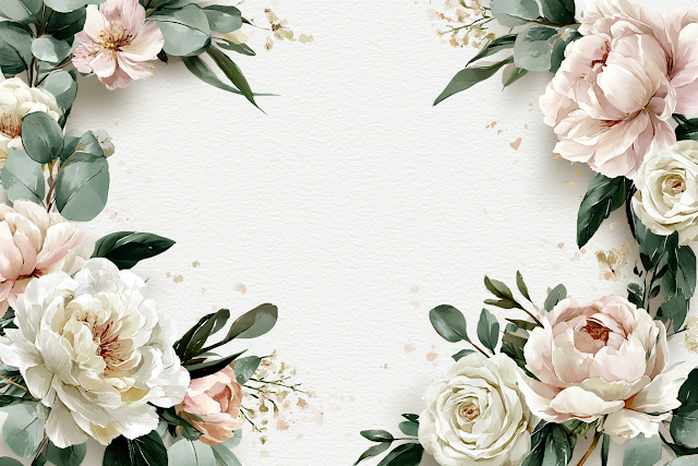Elegant Watercolor Floral Border with Peonies and Roses