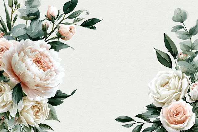 Elegant Watercolor Floral Border with Peonies and Roses