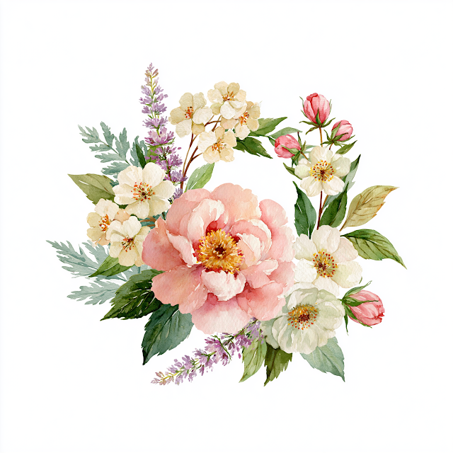 Elegant Watercolor Floral Wreath with Blush Pink Peony