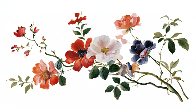 Elegant Watercolor Japanese Flowers in Flight