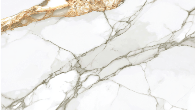 Elegant White Marble Slab with Gray Veins and Gold Streaks
