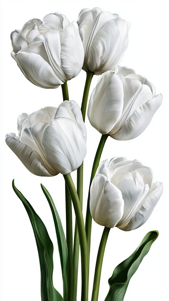 Elegant White Tulips on White Background