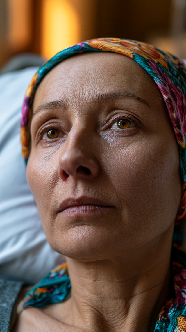 Emotional Portrait of a Sick Uzbek Woman in Hospital