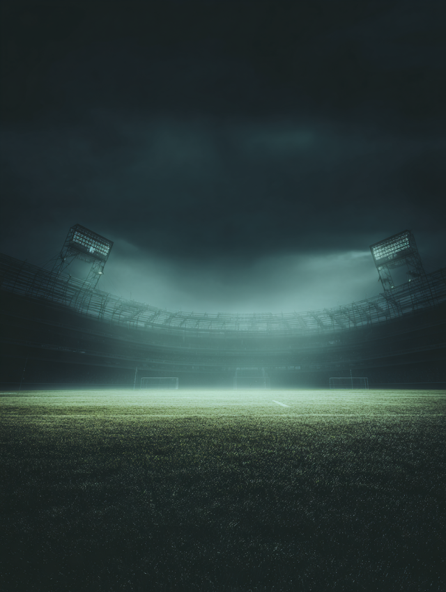 Epic Nighttime Football Field with Dramatic Lighting
